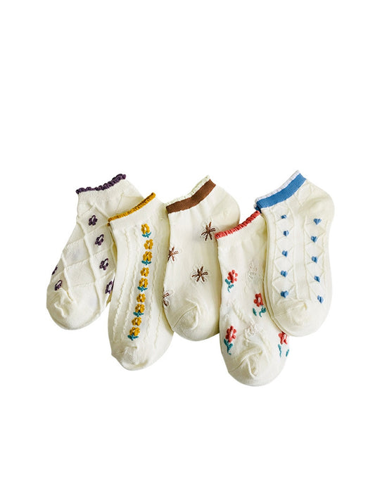 Rufia - Ruffle Cuff Floral Pattern Ankle Socks