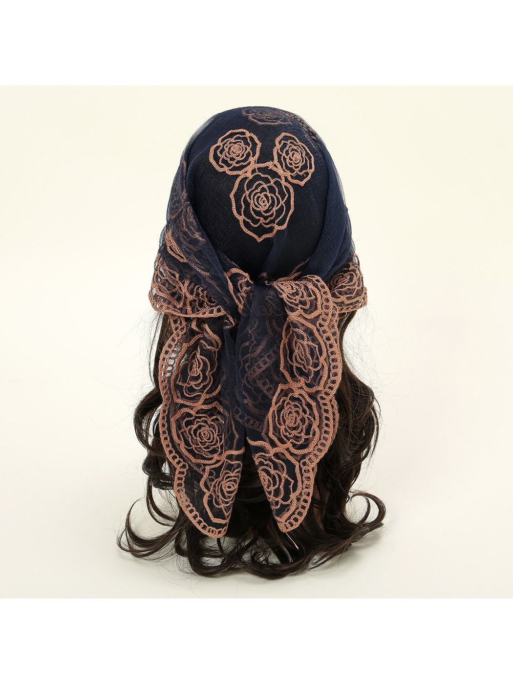 Scarvii - Rose Embroidered Lace Detail Square Scarf