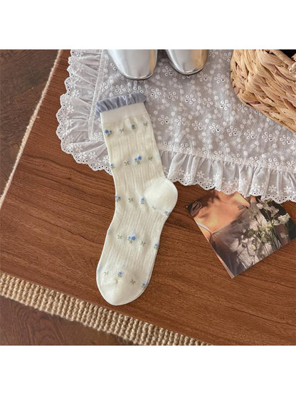 Rufia - Sweet Blue Print Ruffle Crew Socks
