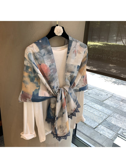 Scarvii - Painterly Print Long Rectangular Shawl