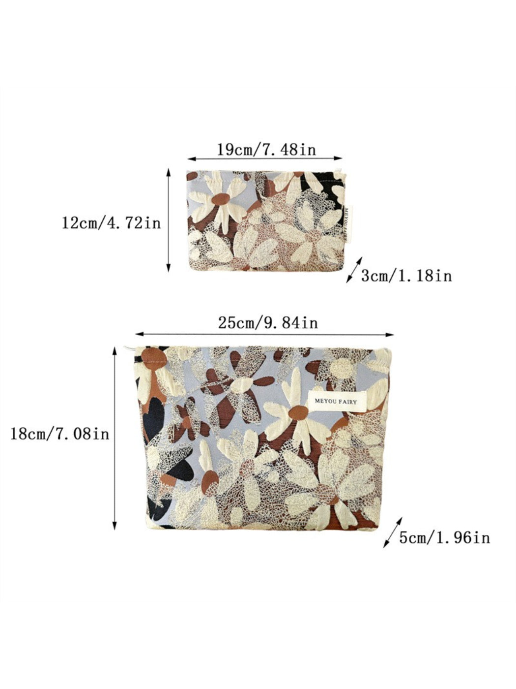Cosbai warm tone floral makeup bag folded flat to show fabric texture