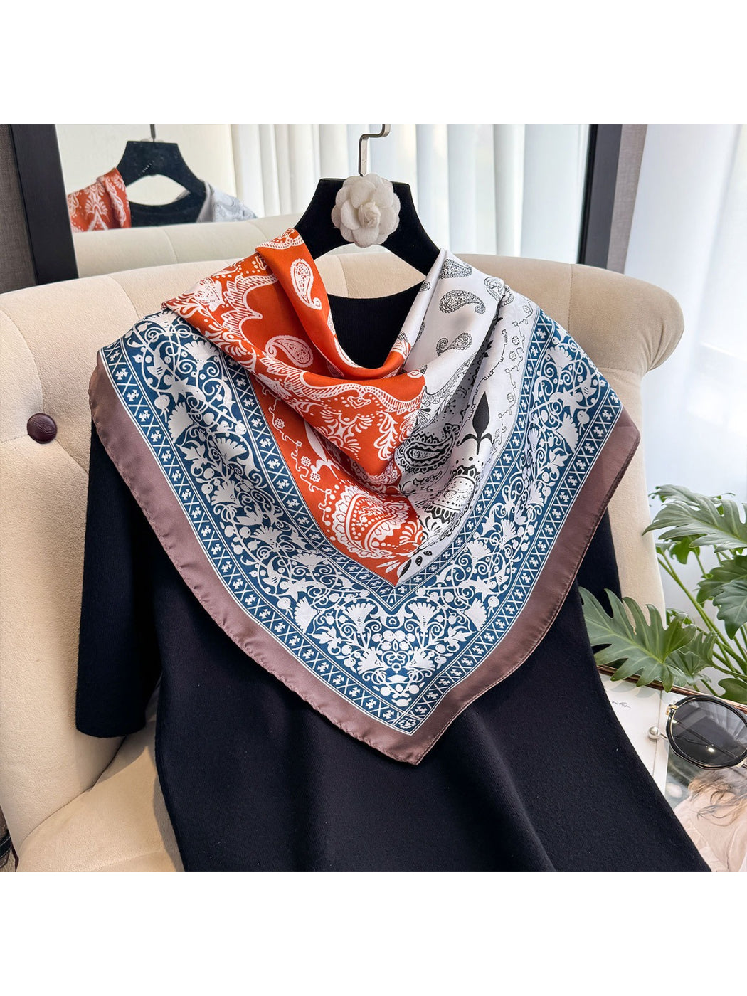 Scarvii - Paisley Panel Border Square Scarf