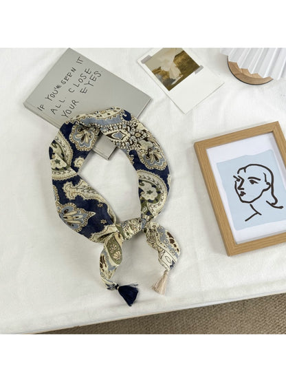 Scarvii - Edgy Printed Tassel Trim Square Scarf