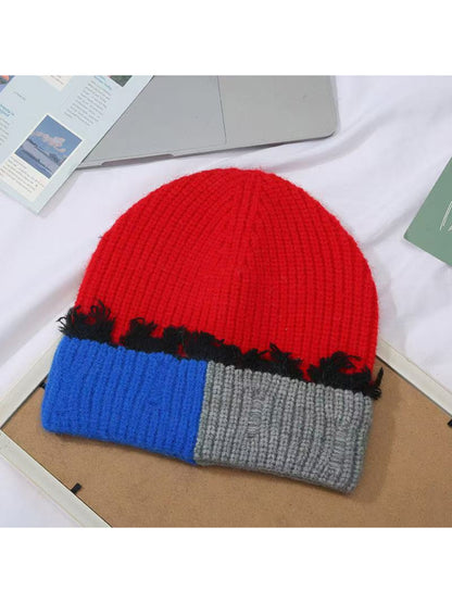 Haila - Frayed Trim Ribbed Knit Cuffed Beanie
