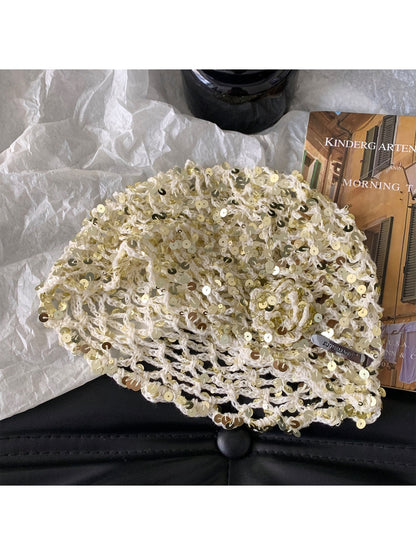Haila - Foldable Openwork Floral Brimless Hat