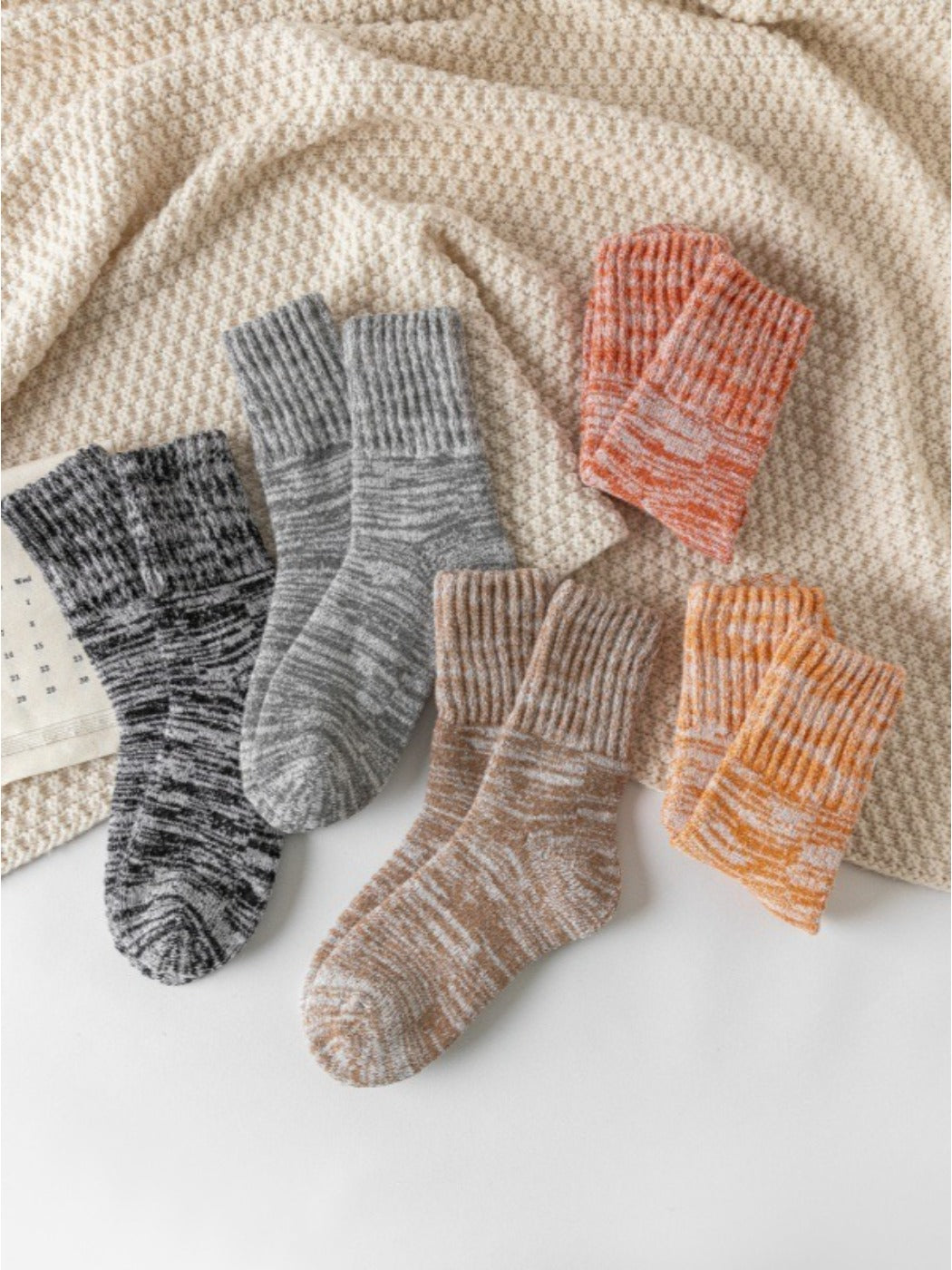 Rufia - Women’s Stripe Mid-Calf Winter Socks - 5 Pairs/Pack