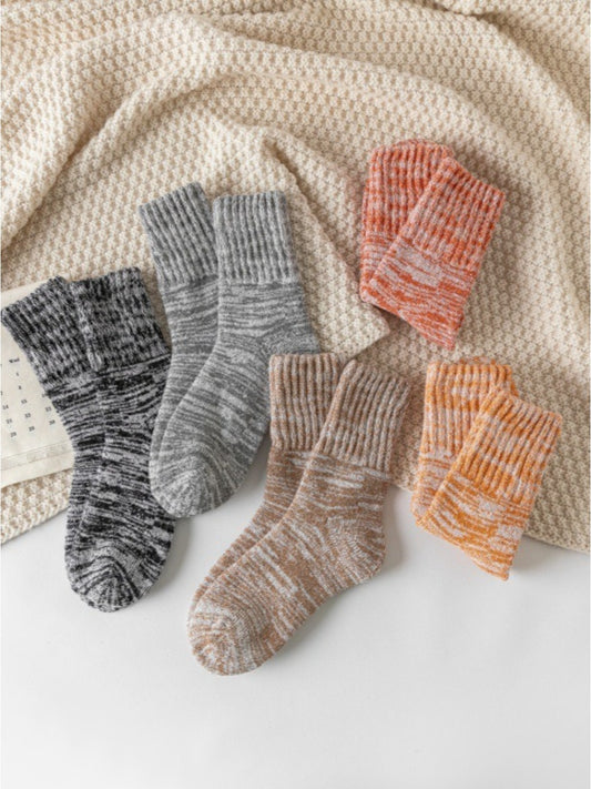 Rufia - Women’s Stripe Mid-Calf Winter Socks - 5 Pairs/Pack
