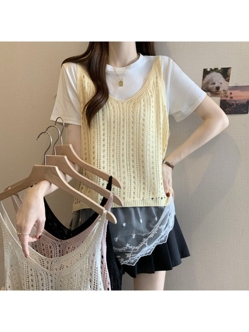 Crosa - Cute Loose Fit Solid Color Knit Vest