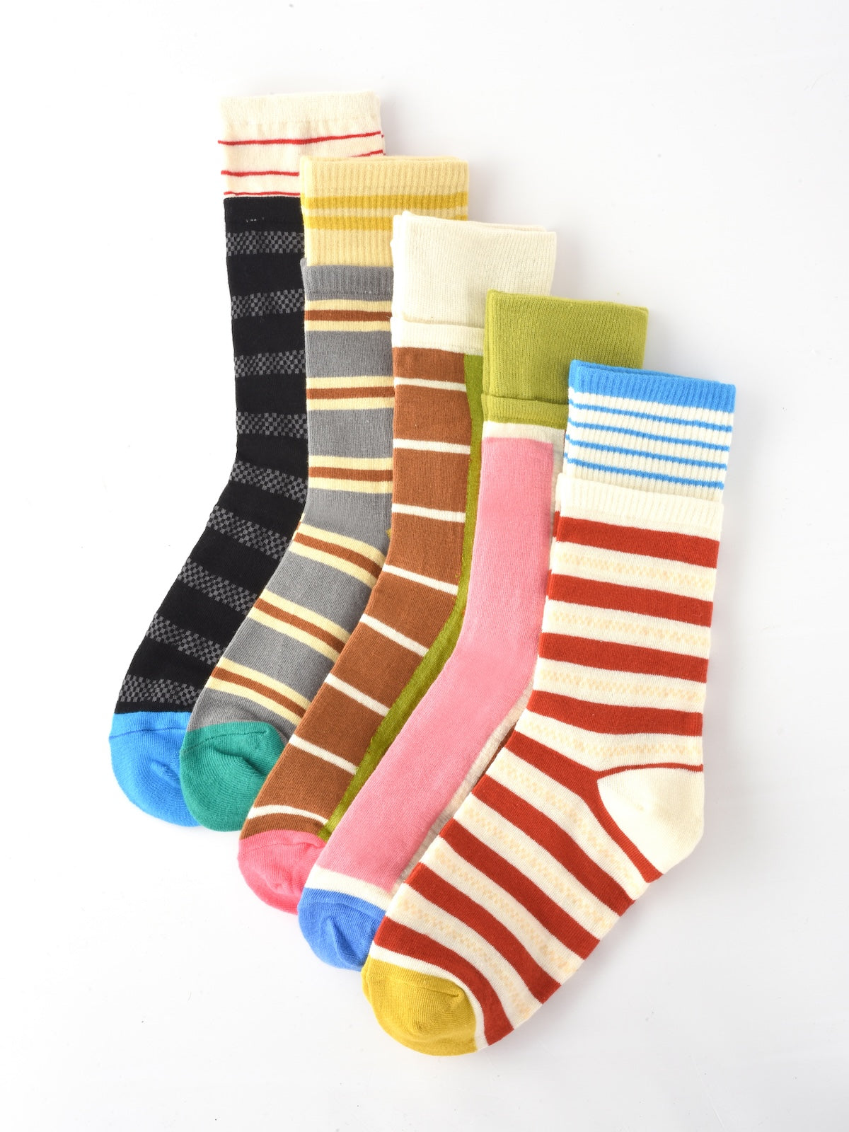 Rufia - Colorful Patchwork Stripe Mid-Calf Socks - Classic & Fresh