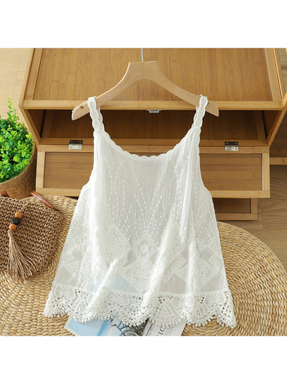 Crosa - Hollow Out Embroidered Geometric Tank Top