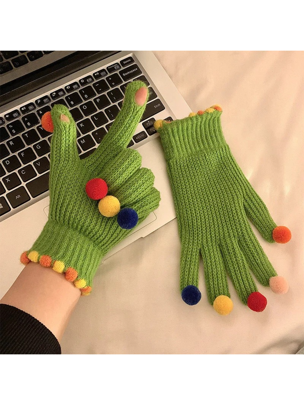 Gloving - Multicolor Pom-Pom Ribbed Gloves