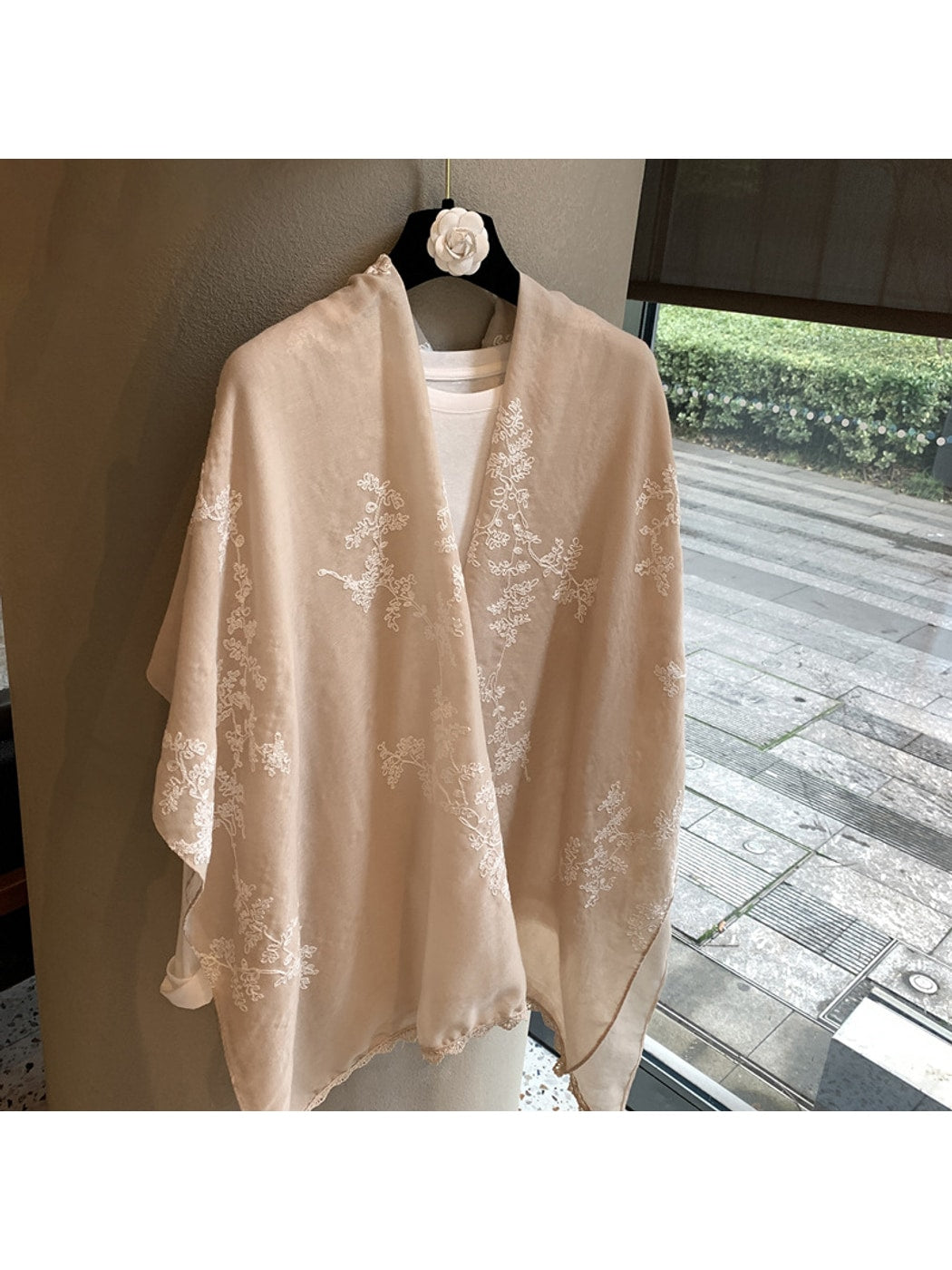 Scarvii - Floral Embroidered Layering Wrap Scarf
