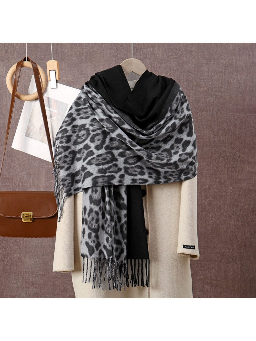 Scarvii - Leopard Print Tassel Winter Scarf