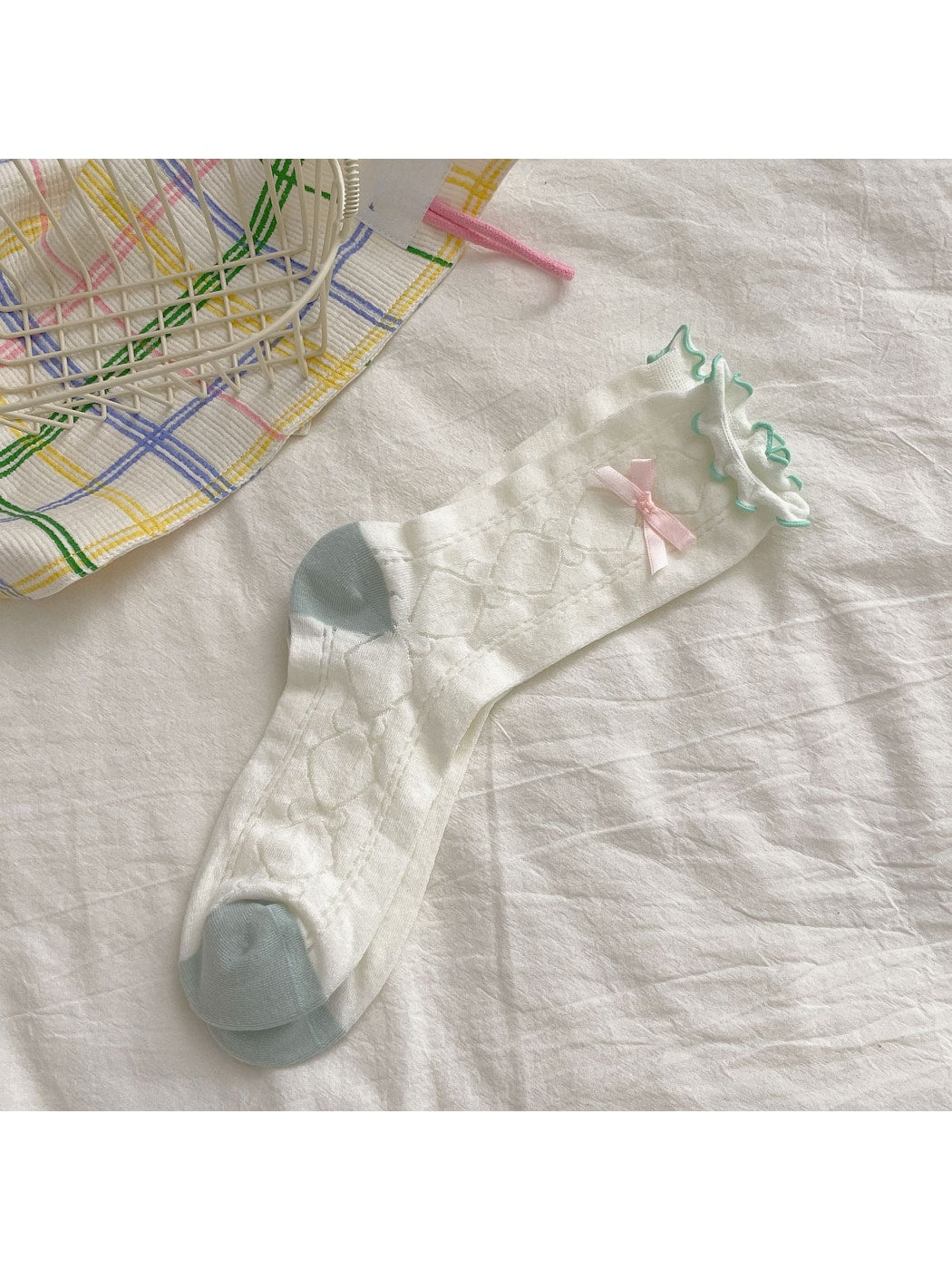 Rufia - Candy Colorblock Ruffle Trim Crew Socks