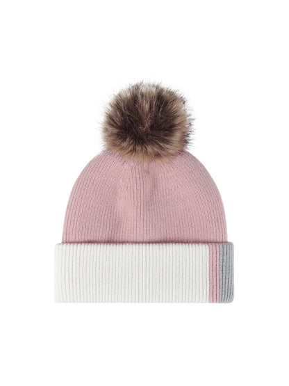 Haila - Colorblock Plush Lined Pom Knit Beanie