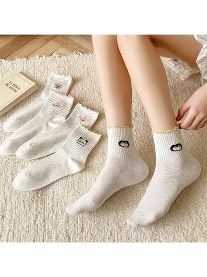 Rufia - Playful Animal Motif Ruffle Crew Socks
