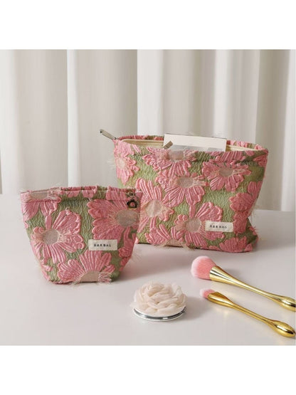 Cosbai - Floral Cosmetic Pouch with Textured Flower Bag