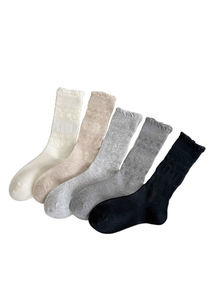 Rufia - Dot Texture Ruffle Cuff Crew Socks product image 1