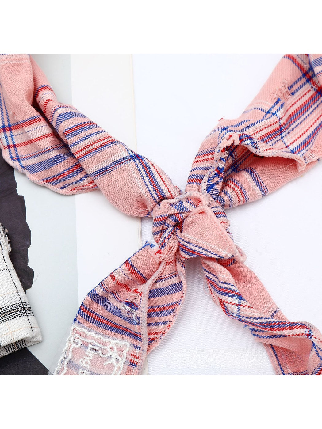 Scarvii - Pastel Plaid Print Triangle Bandana