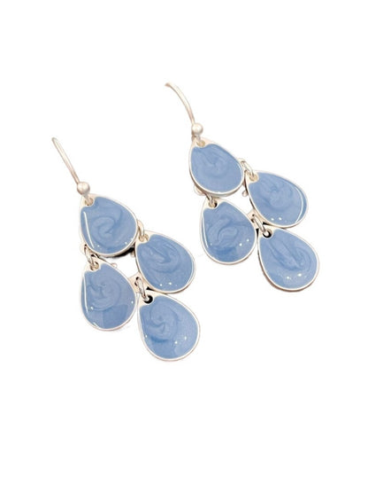 Earwish - Blue Teardrop Tassel Earrings - Elegant & Simple