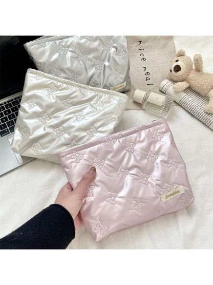 Cosbai – Quilted Cosmetic Bag with Bowknot Print