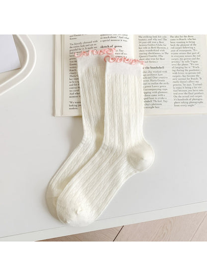 Rufia - Pastel Ruffle Edge Cable Knit Crew Socks