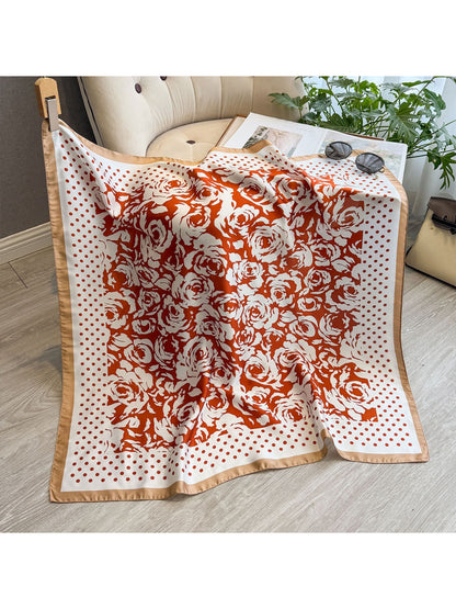Scarvii - Rose Floral Polka Dot Square Scarf