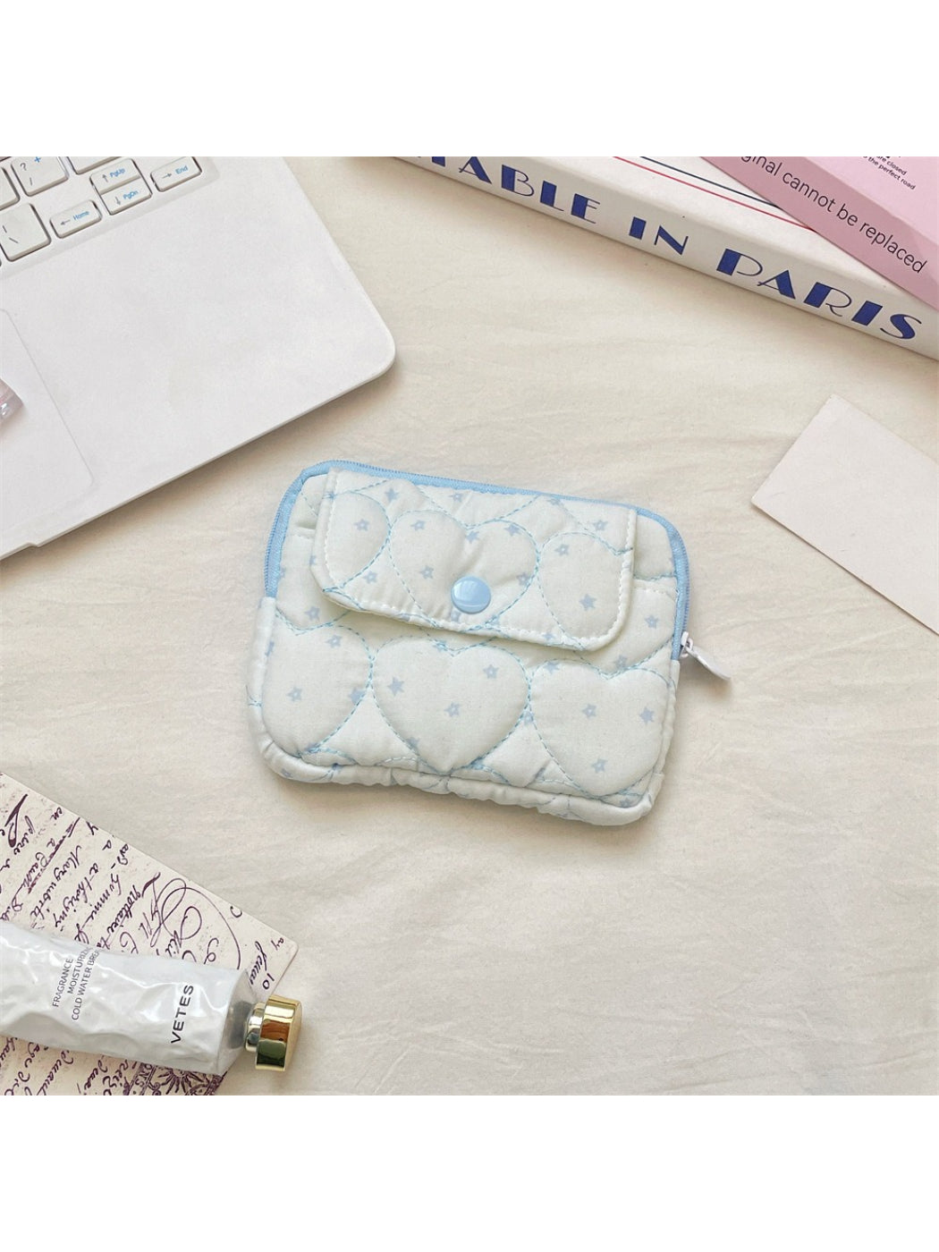 Pink mini card pouch open showing multiple card slots inside