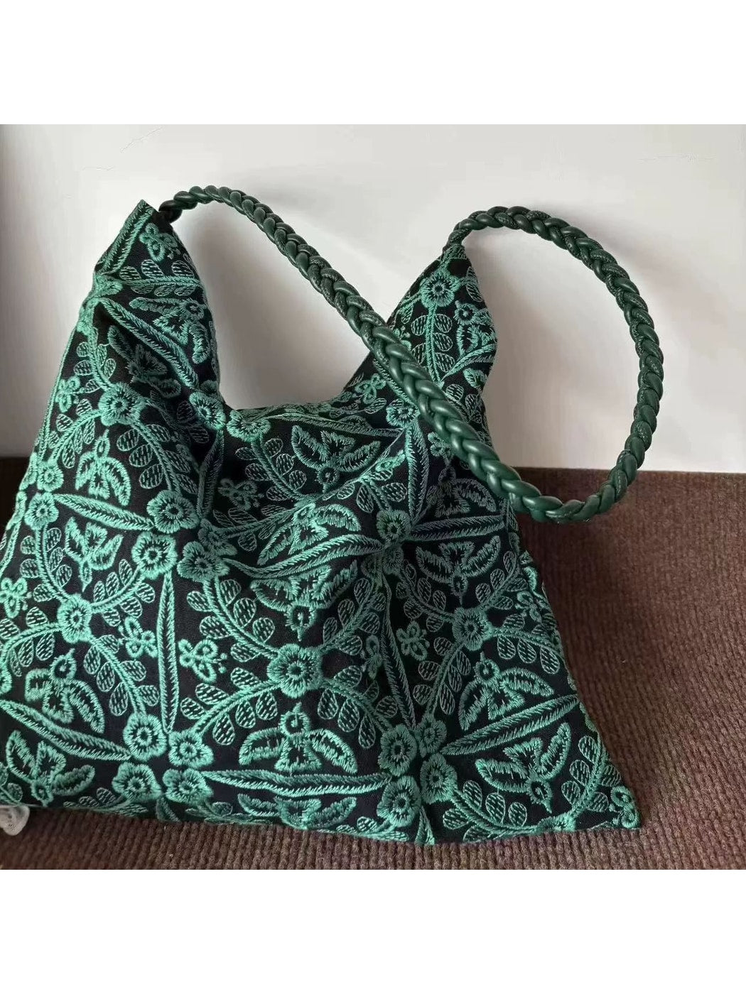 Cosbai - Soft Floral Embroidered Daily Tote Bag