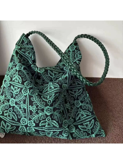 Cosbai - Soft Floral Embroidered Daily Tote Bag