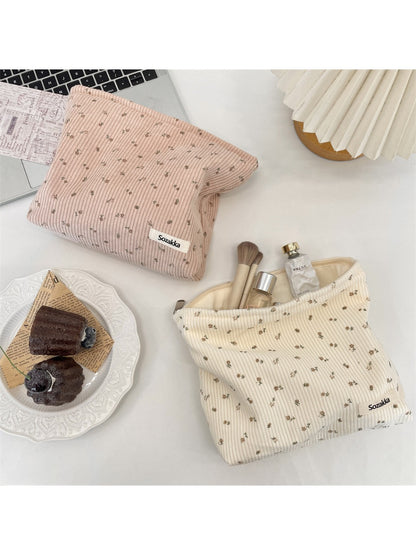 Cosbai - Corduroy Floral Travel Makeup Bag