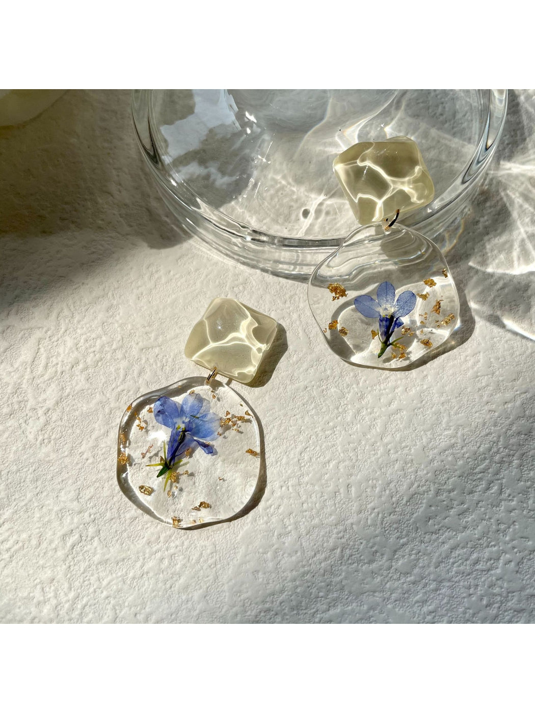 Earwish - Blue Pressed Flower Drop Earrings