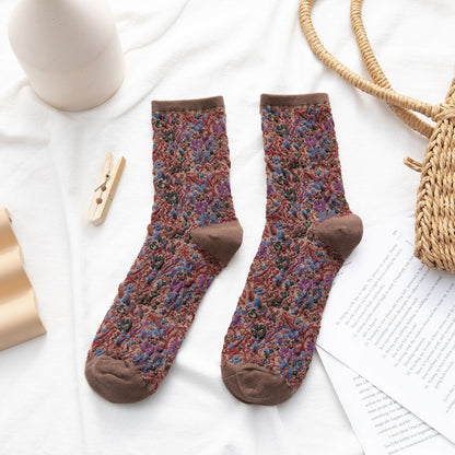 Rufia - 3D Floral Pattern Spring Autumn Mid-Calf Socks