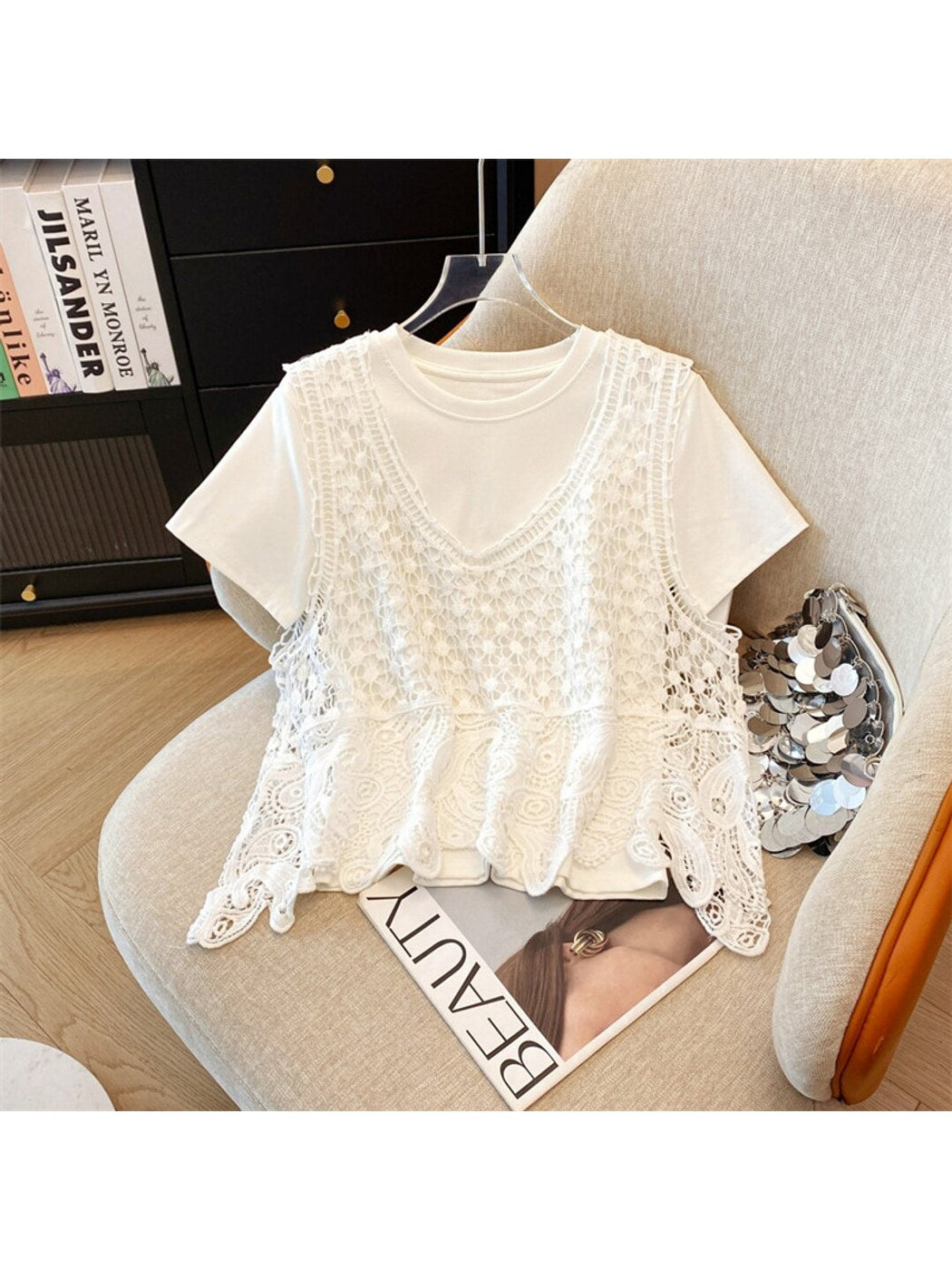 Crosa - Paisley and Geometric Hollow Out Knit Vest Top