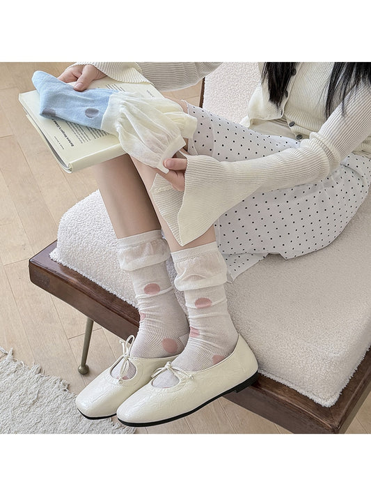 Rufia - Colorblock Polka Dot Casual Crew Socks