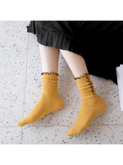Rufia - Ribbed Lettuce Edge Solid Color Crew Socks product image 1