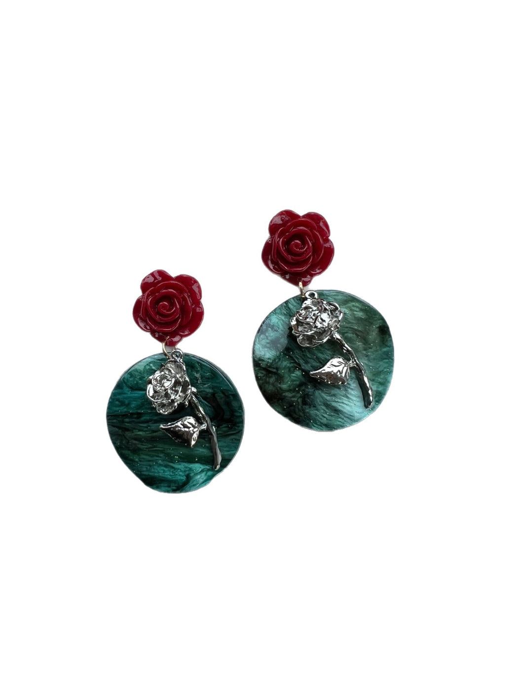 Earwish - Rose Charm Marble Drop Earrings