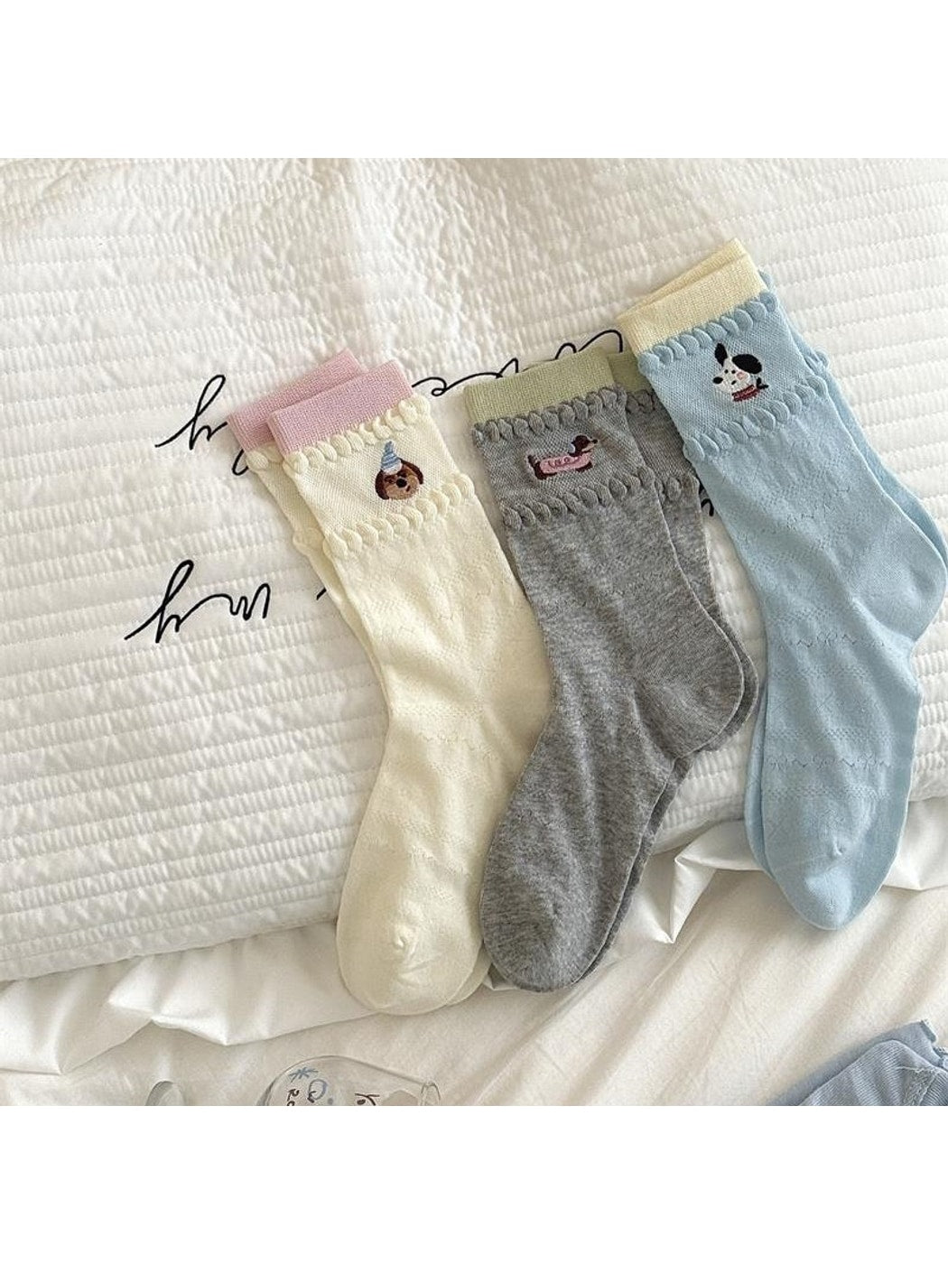 Rufia - Cartoon Dog Embroidered Crew Socks