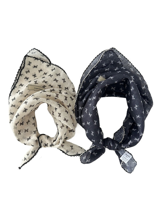 Scarvii - Vintage Bow Print Small Square Scarf