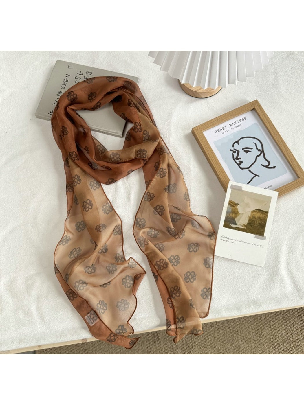 Scarvii - Semi Sheer Dyed Pattern Long Narrow Scarf