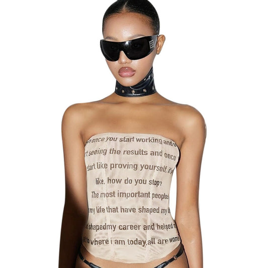 Vesty - Urban Chic Letter Print  Body-Hugging Top