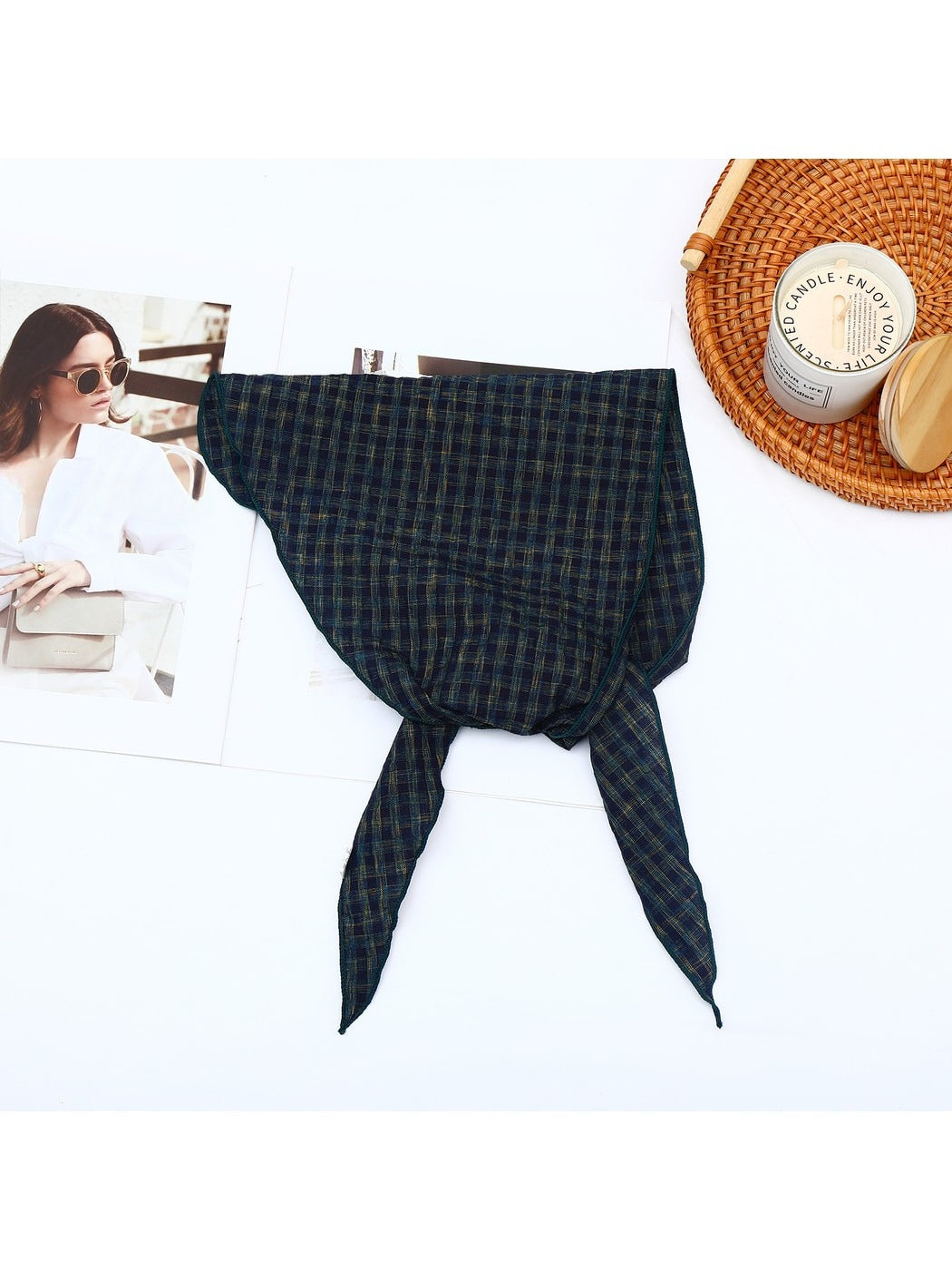 Scarvii - Elegant Checked Print Triangle Bandana