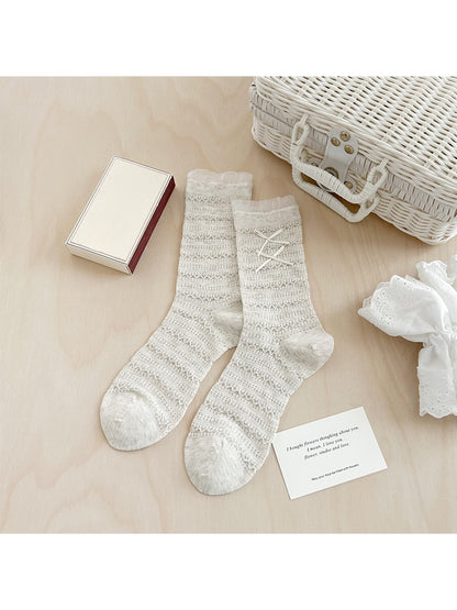 Rufia - Double Bow Detail Openwork Crew Socks