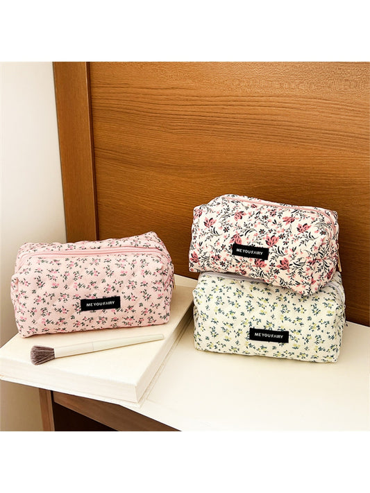 Cosbai - Floral Pattern Handheld Makeup Bag