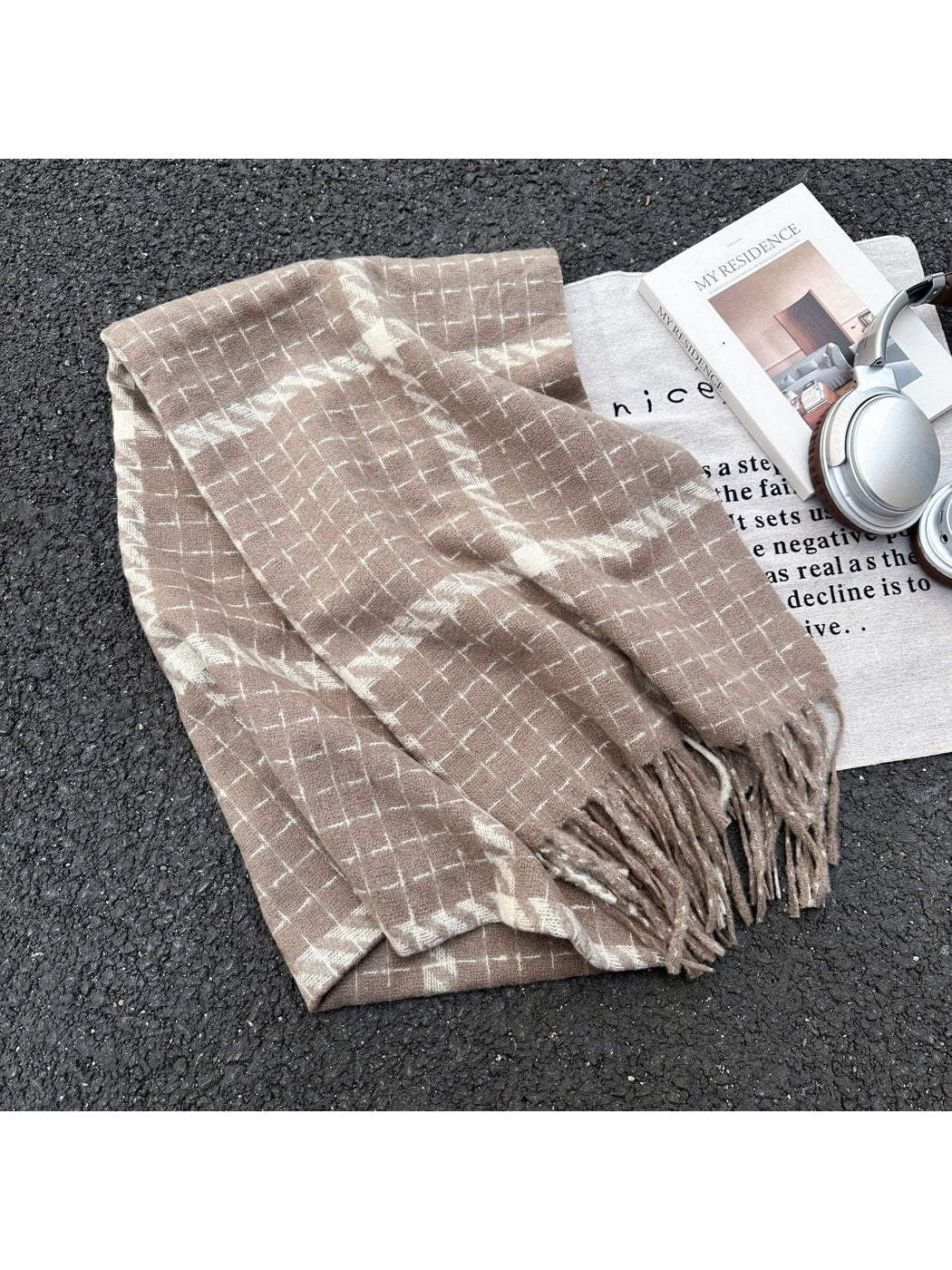 Scarvii - Grid Plaid Shawl Style Tassel Scarf