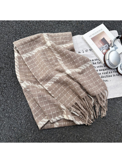 Scarvii - Grid Plaid Shawl Style Tassel Scarf