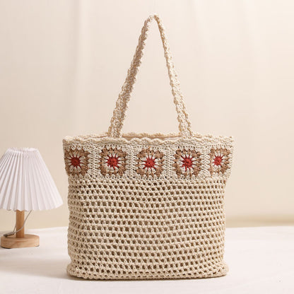 Cosbai - Large Crochet Flower Shoulder Bag - Vintage & Spacious