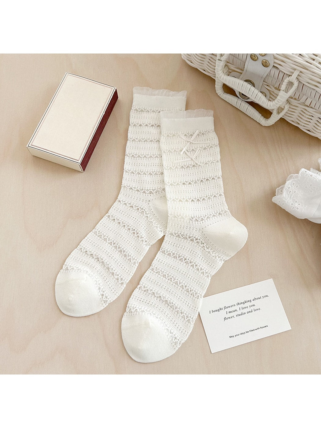 Rufia - Double Bow Detail Openwork Crew Socks
