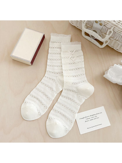 Rufia - Double Bow Detail Openwork Crew Socks