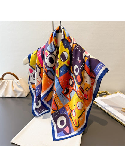 Scarvii Cartoon Cat Print Square Scarf